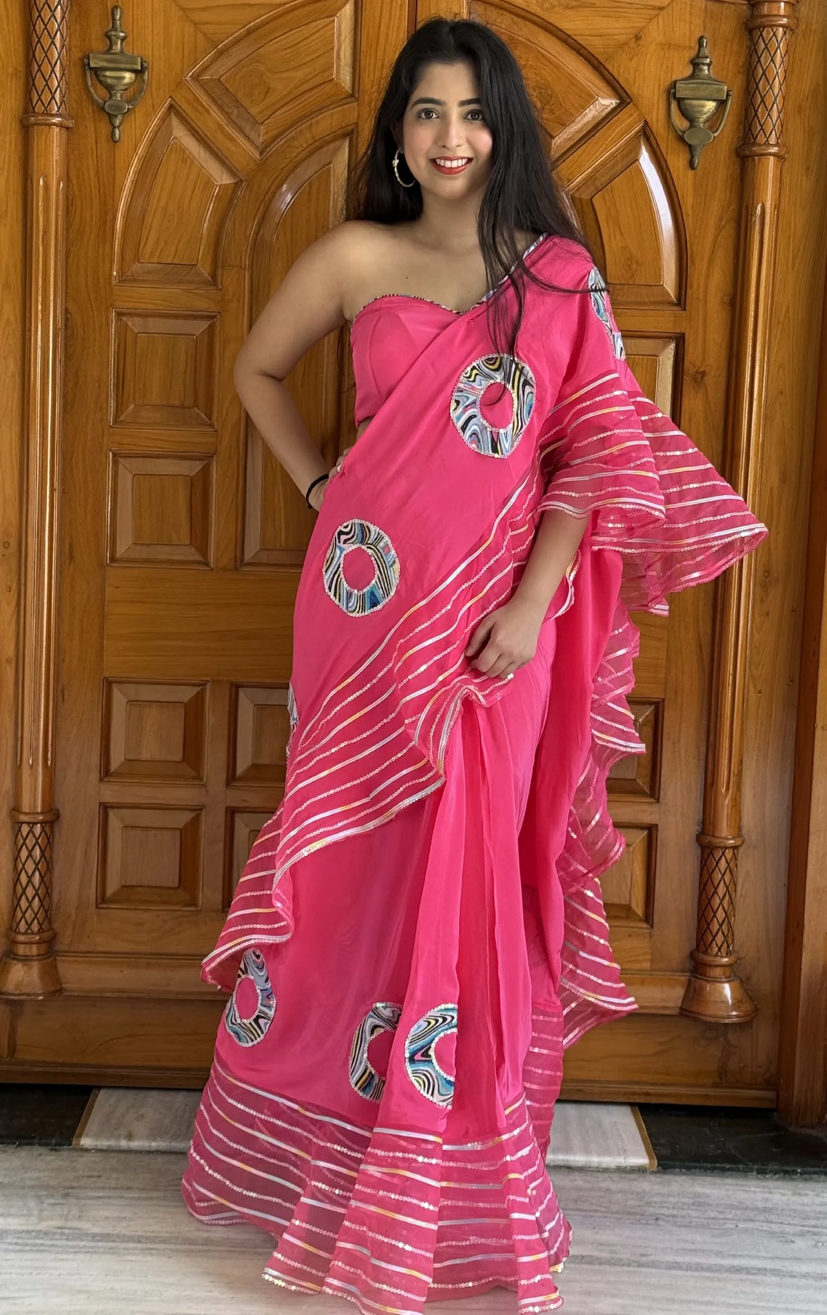 Gulabi Fuchsia Ruffle Saree