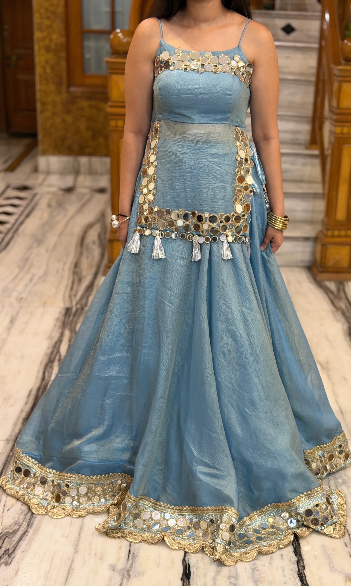 Ziya Luxury Mirror Work Lehenga-Powder Blue