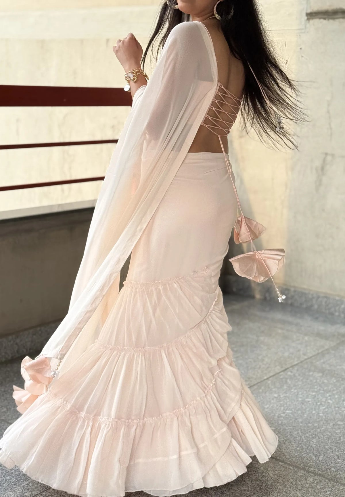 Baby Pink Ruffle Saree