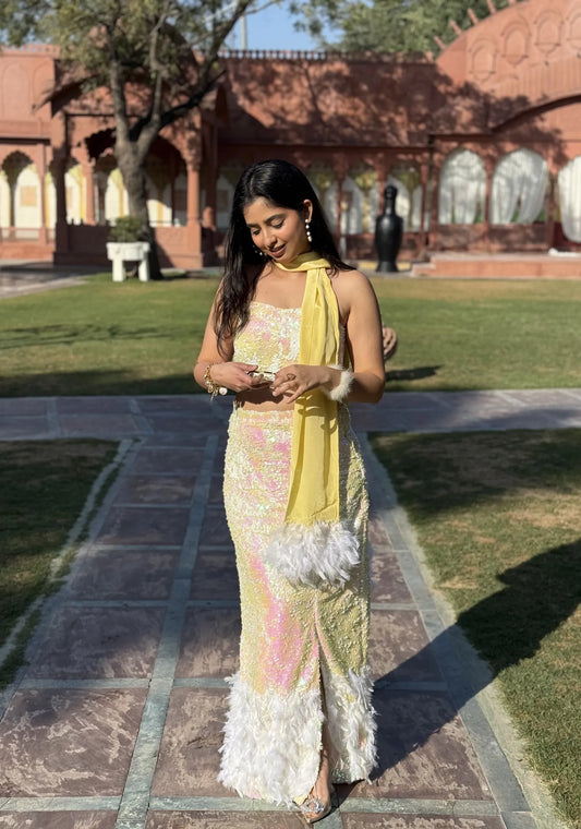 Ayla Pastel Sequin Feather Co-Ord Set