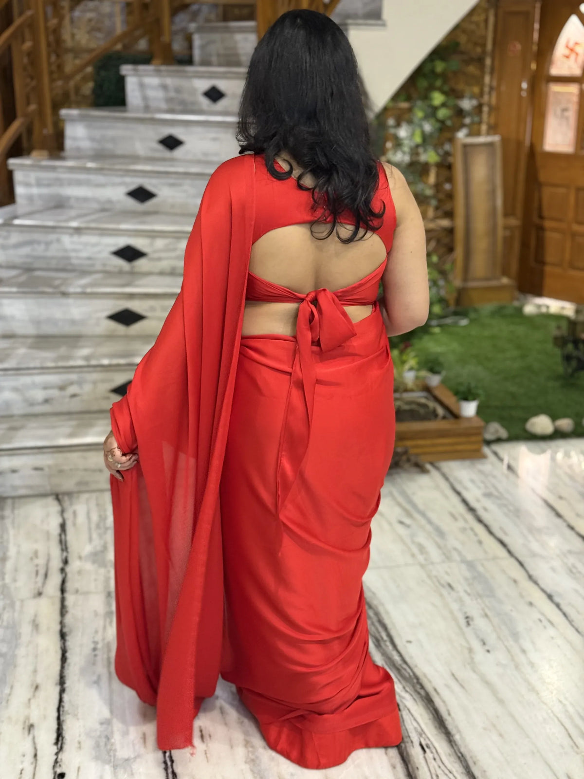 Gulnaar Red Floral Embellished Saree- fully hand-embroidered blouse