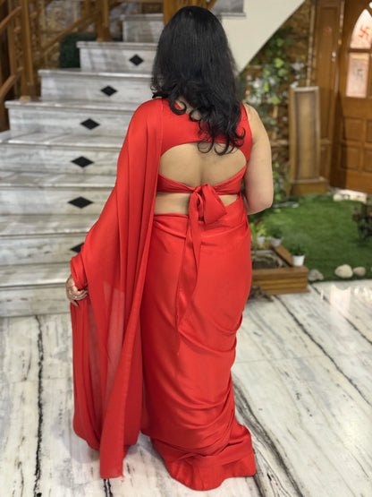 Gulnaar Red Floral Embellished Saree- fully hand-embroidered blouse