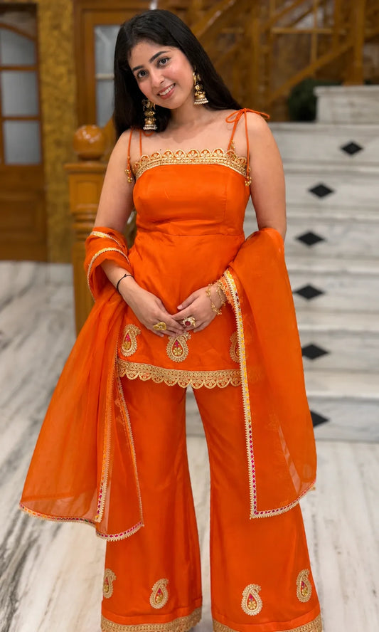 Sunset Orange Gota-Patti Suit with Ghungroo