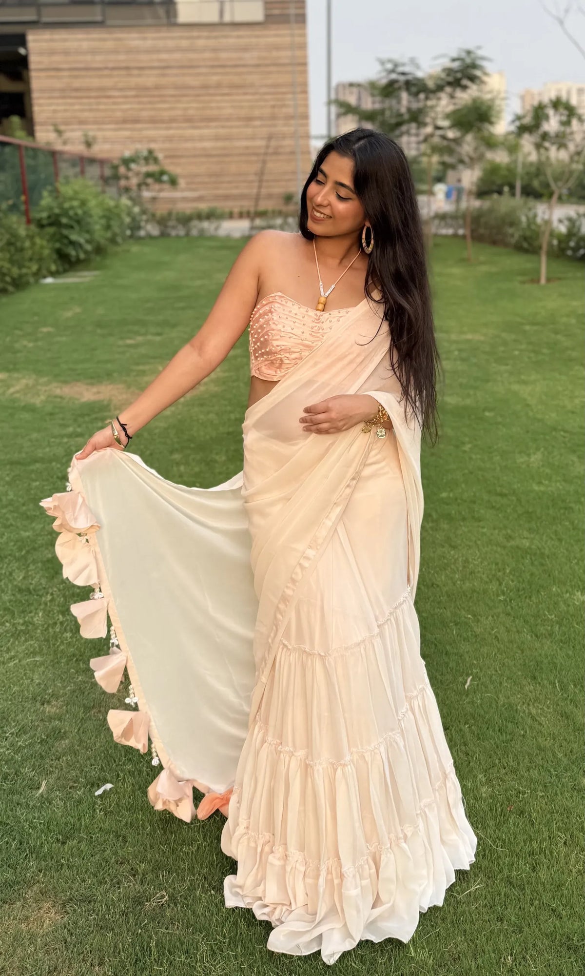 Baby Pink Ruffle Saree