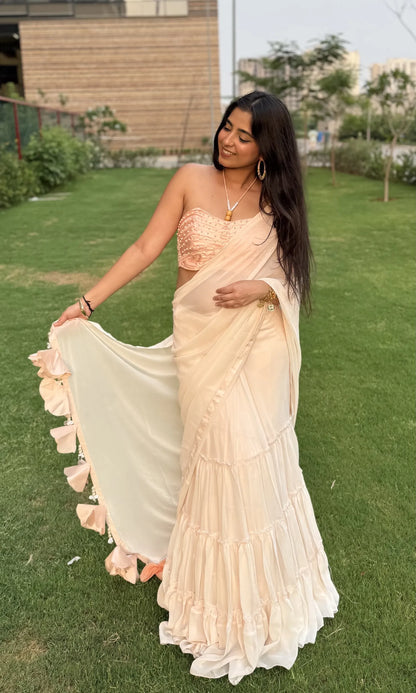 Baby Pink Ruffle Saree