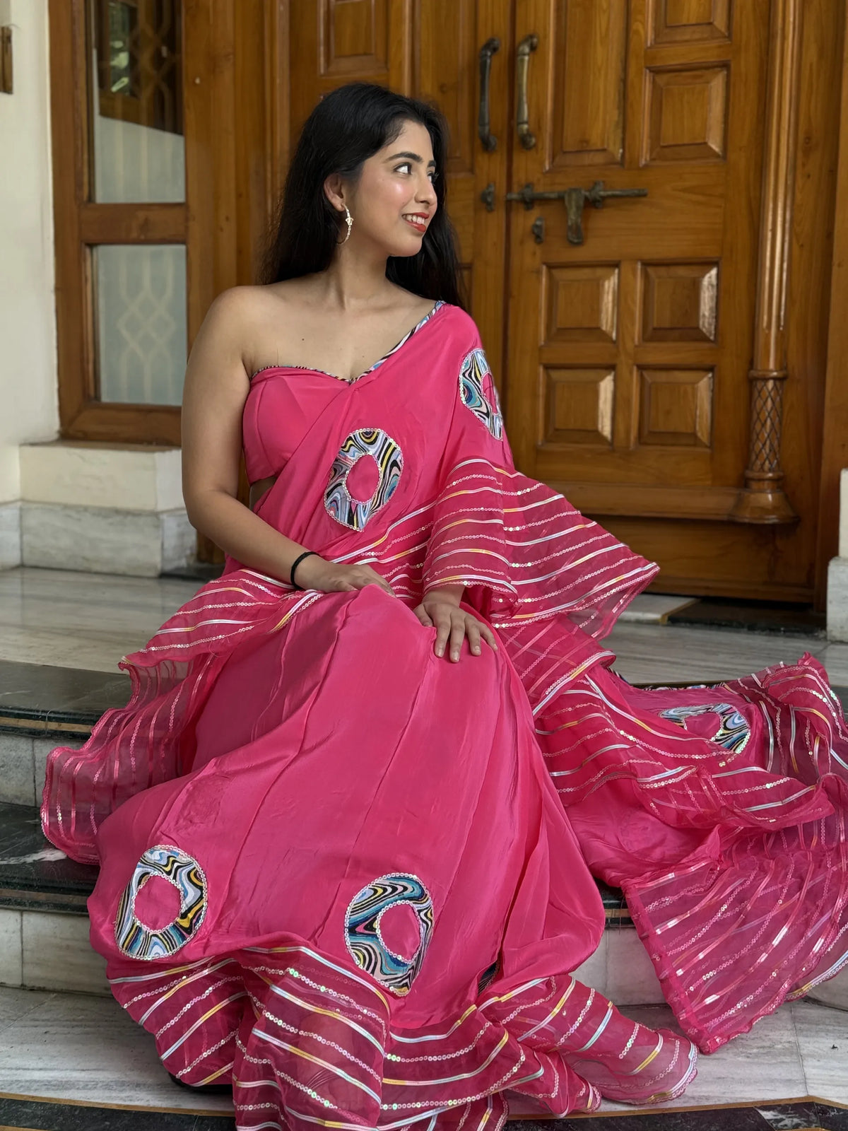 Gulabi Fuchsia Ruffle Saree