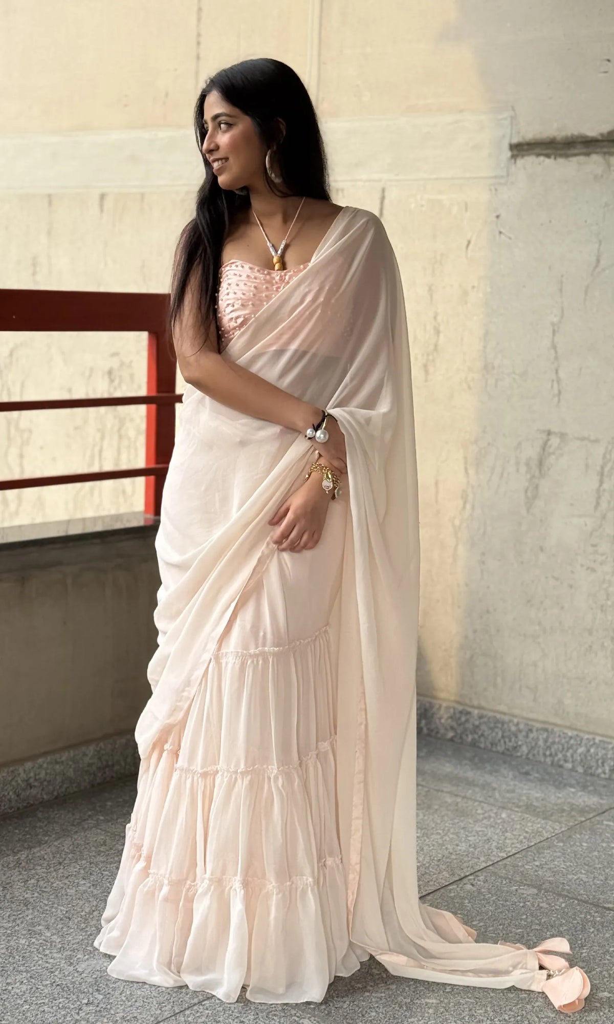 Baby Pink Ruffle Saree