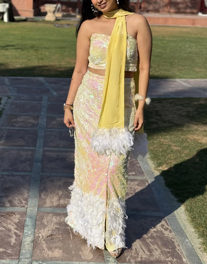 Ayla Pastel Sequin Feather Co-Ord Set