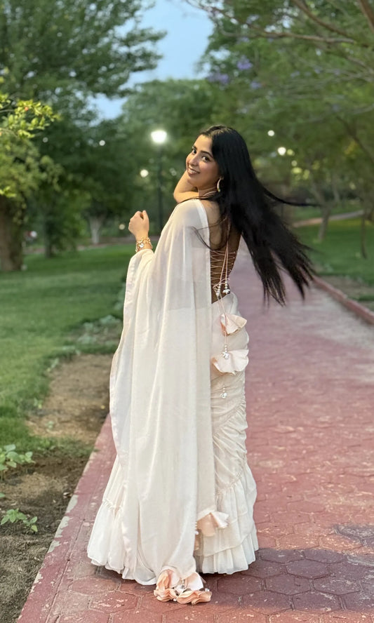 Baby Pink Ruffle Saree