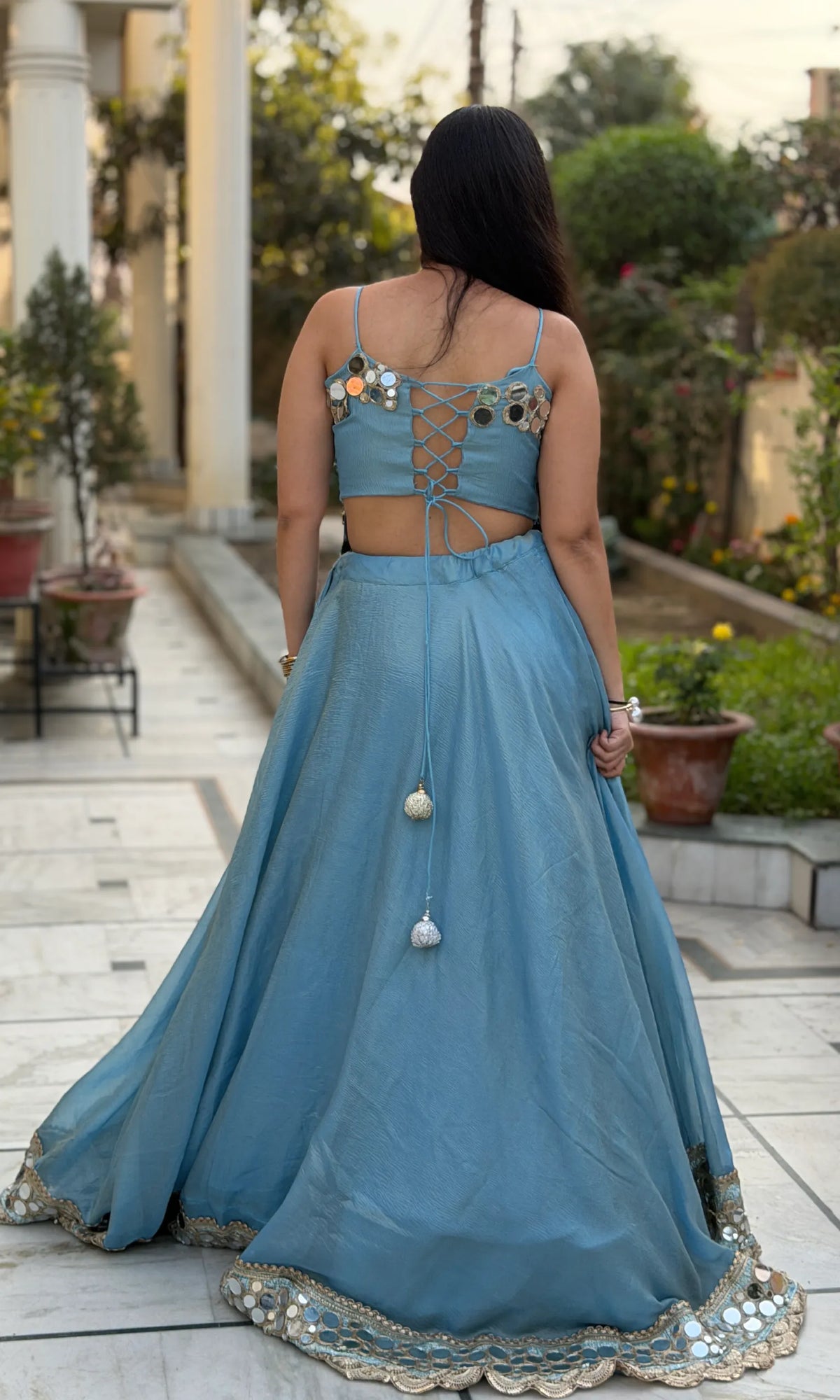 Ziya Luxury Mirror Work Lehenga-Powder Blue