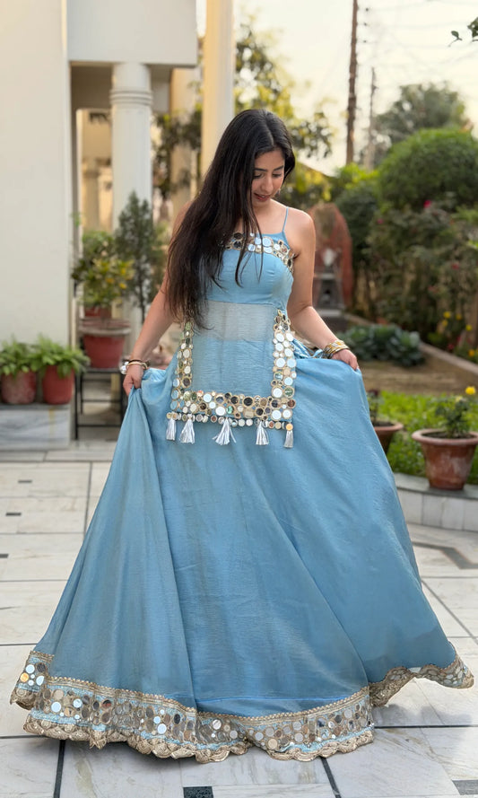 Ziya Luxury Mirror Work Lehenga-Powder Blue