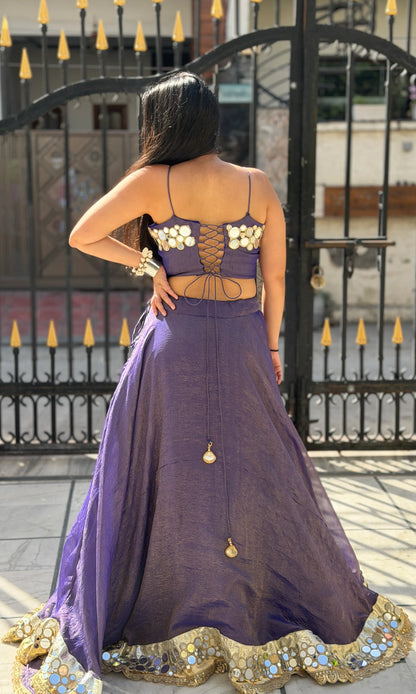 Ziya Luxury Mirror Work Lehenga-Deep Muted Purple