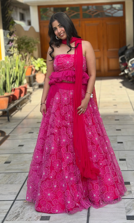 Fuchsia Bloom Lehenga with Multi-Way Dupatta