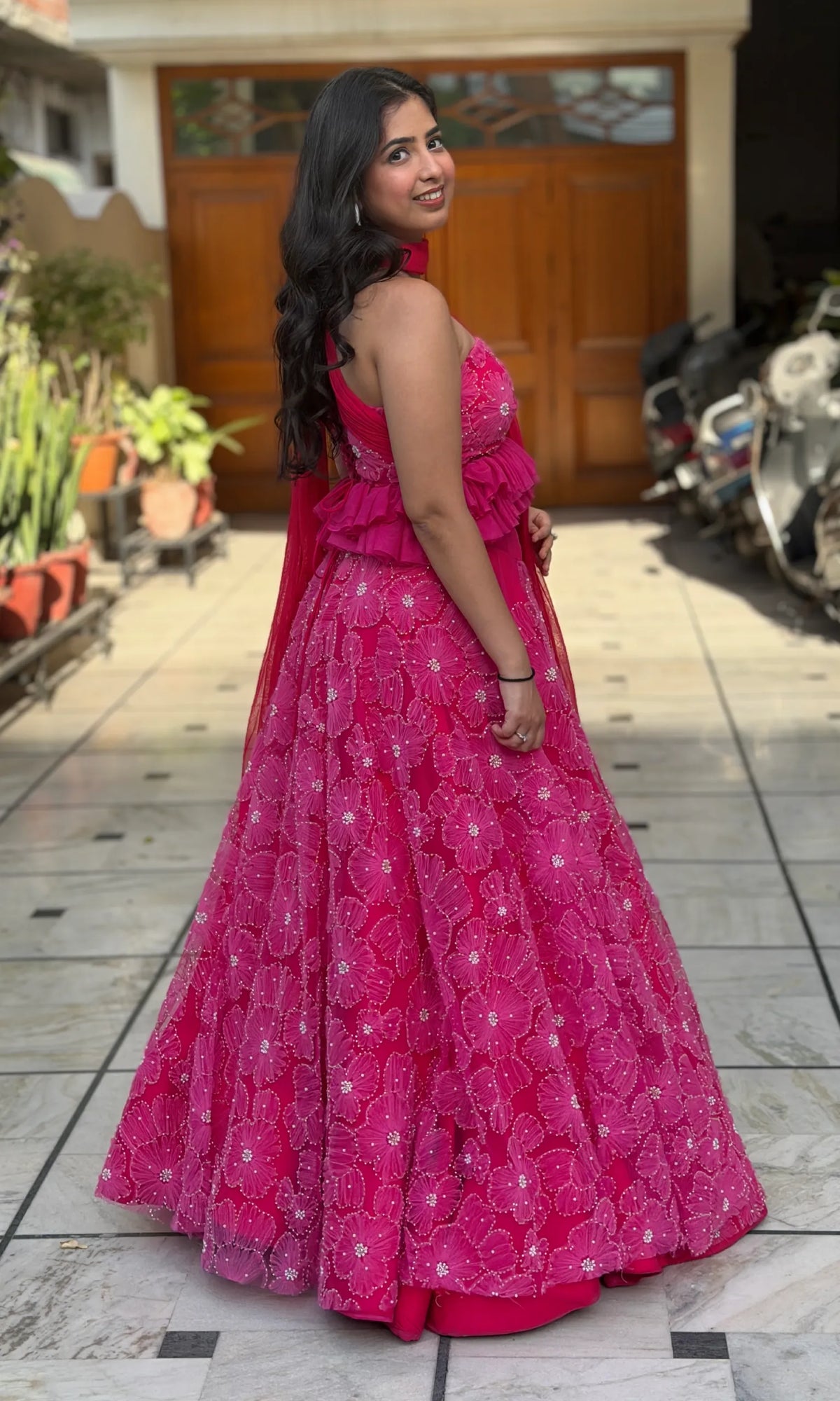 Fuchsia Bloom Lehenga with Multi-Way Dupatta