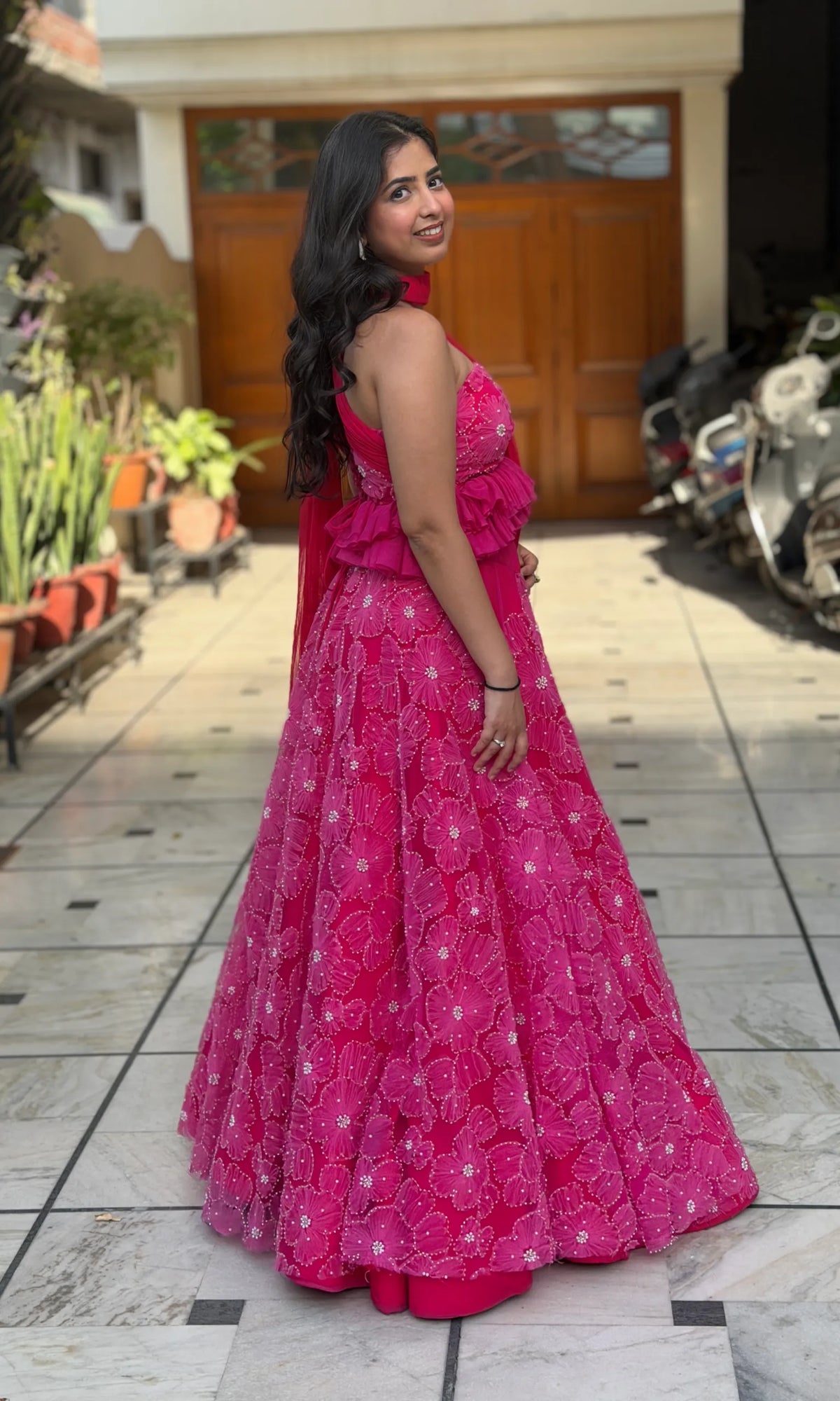 Fuchsia Bloom Lehenga with Multi-Way Dupatta