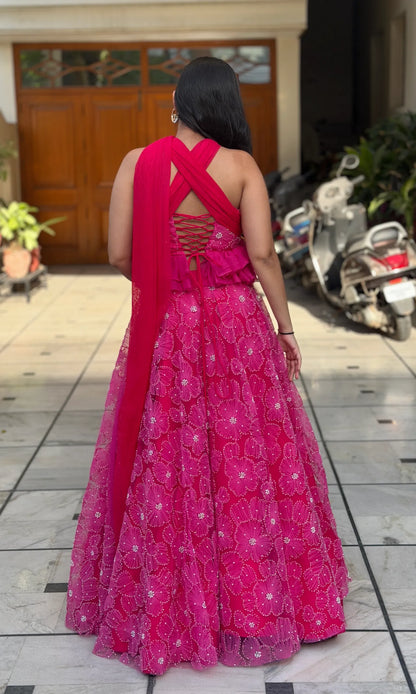Fuchsia Bloom Lehenga with Multi-Way Dupatta