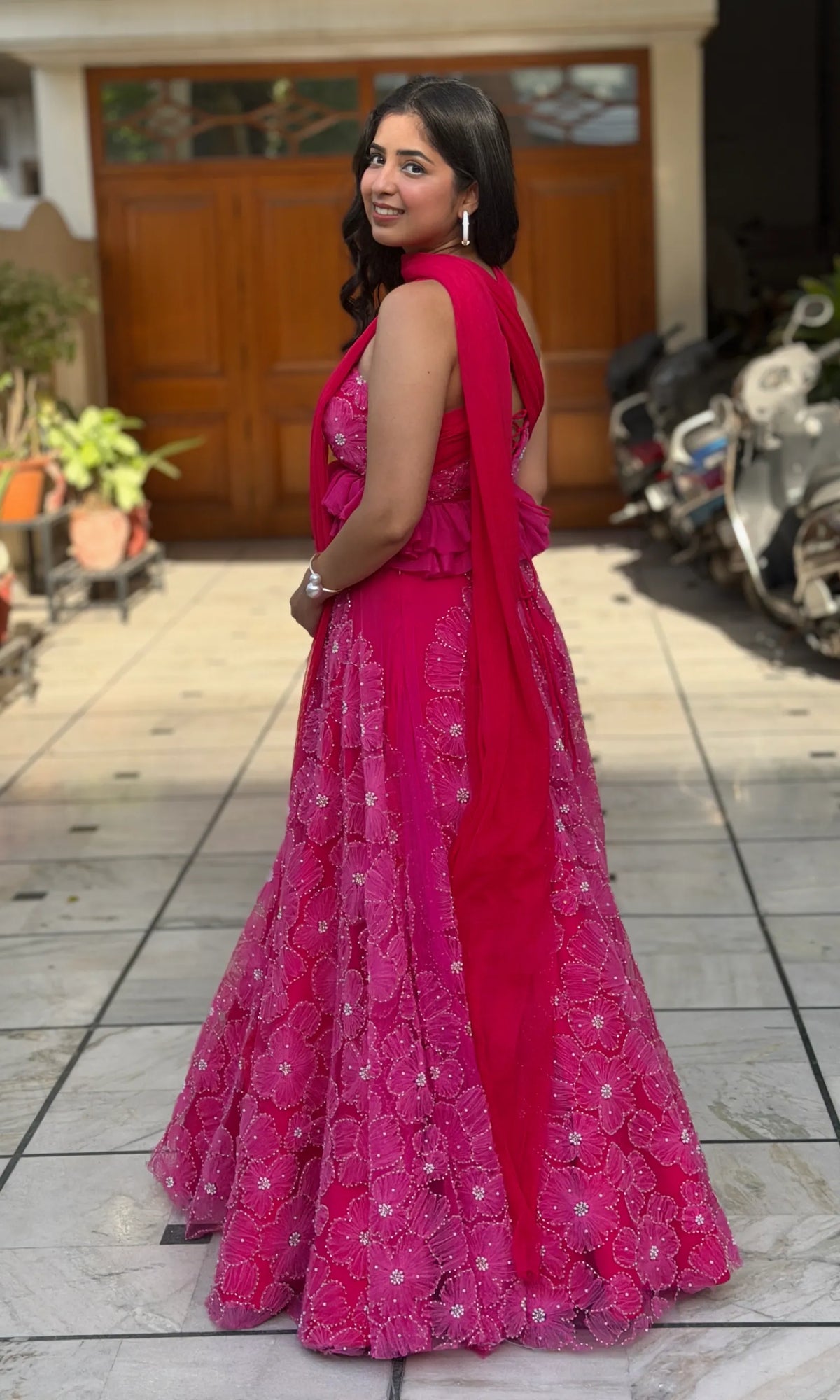 Fuchsia Bloom Lehenga with Multi-Way Dupatta