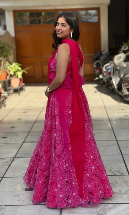 Fuchsia Bloom Lehenga with Multi-Way Dupatta