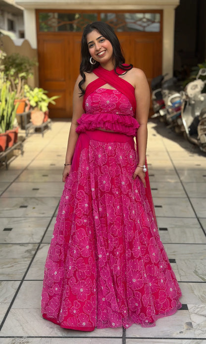 Fuchsia Bloom Lehenga with Multi-Way Dupatta