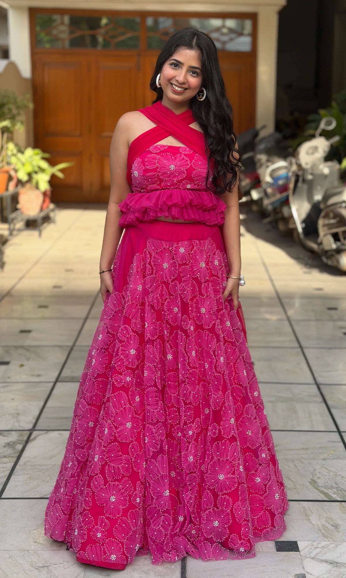 Fuchsia Bloom Lehenga with Multi-Way Dupatta