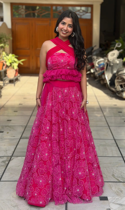 Fuchsia Bloom Lehenga with Multi-Way Dupatta