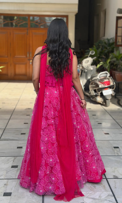 Fuchsia Bloom Lehenga with Multi-Way Dupatta