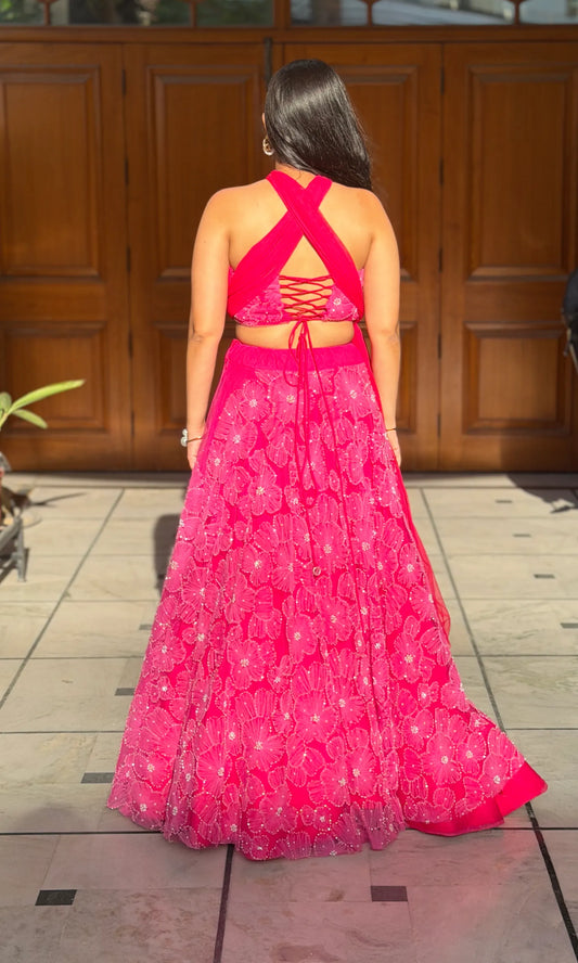 Fuchsia Bloom Lehenga with Multi-Way Dupatta
