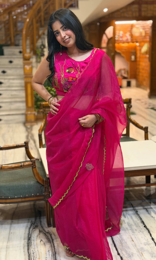 Marine Hand-Embroidered Saree