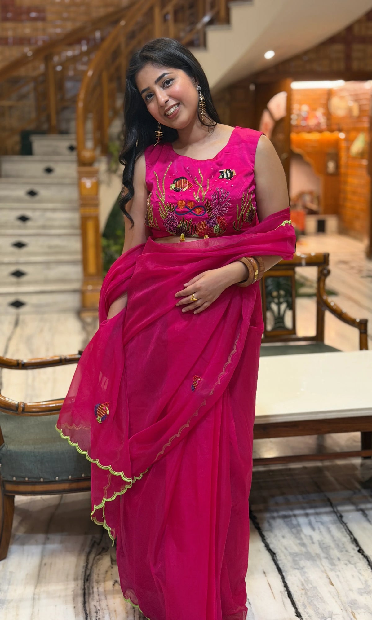 Marine Hand-Embroidered Saree