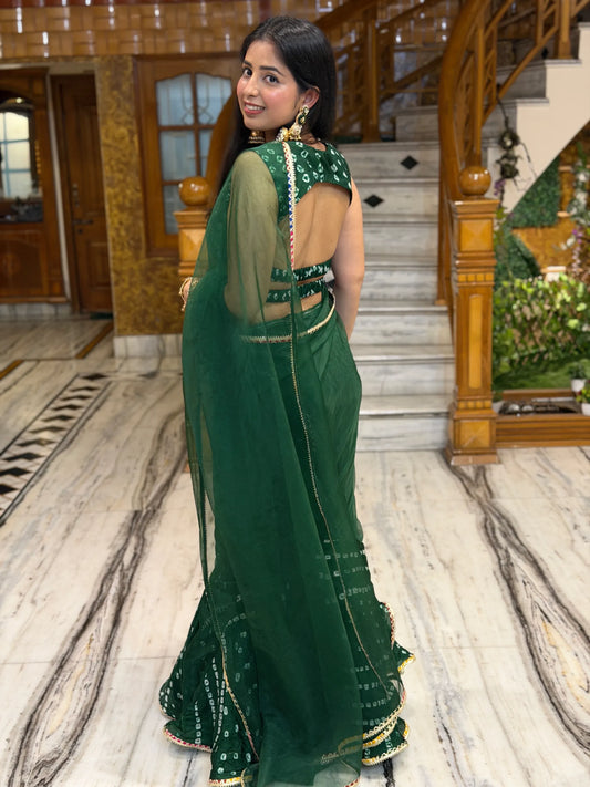 Emerald Bandhani Saree