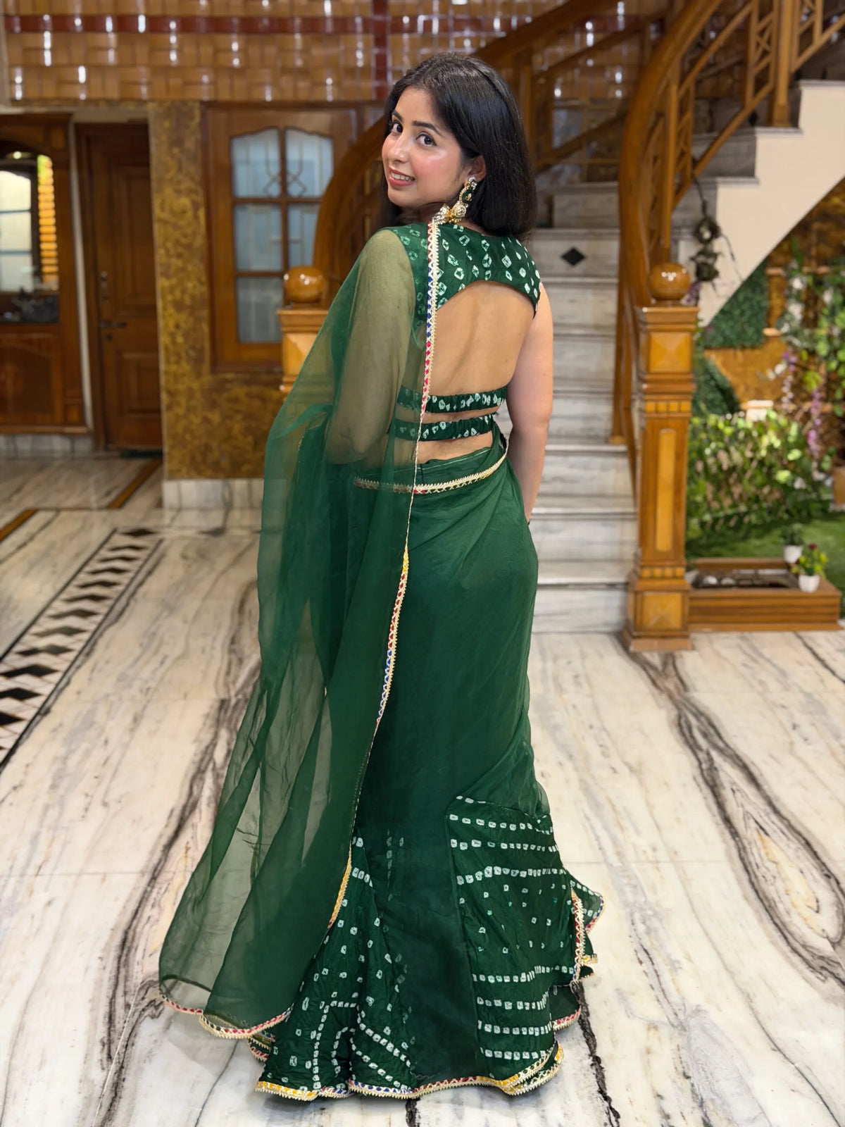 Emerald Bandhani Saree
