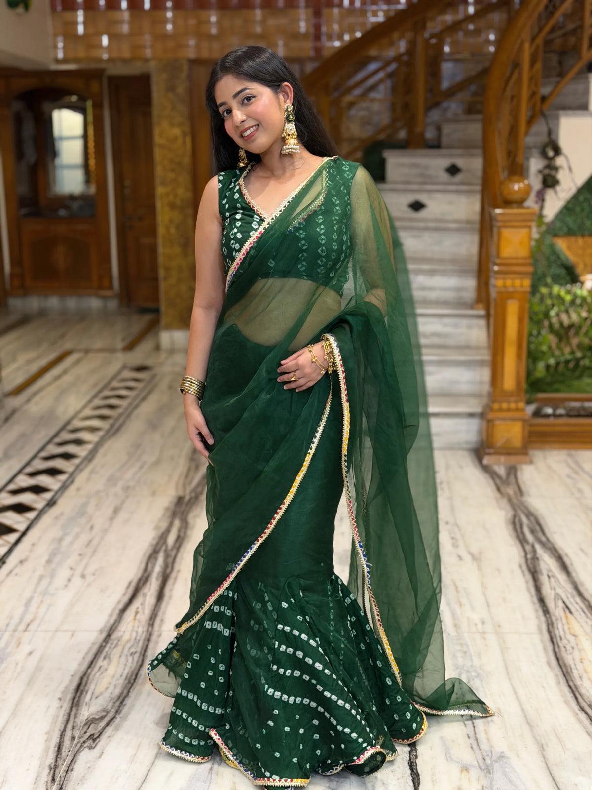 Emerald Bandhani Saree
