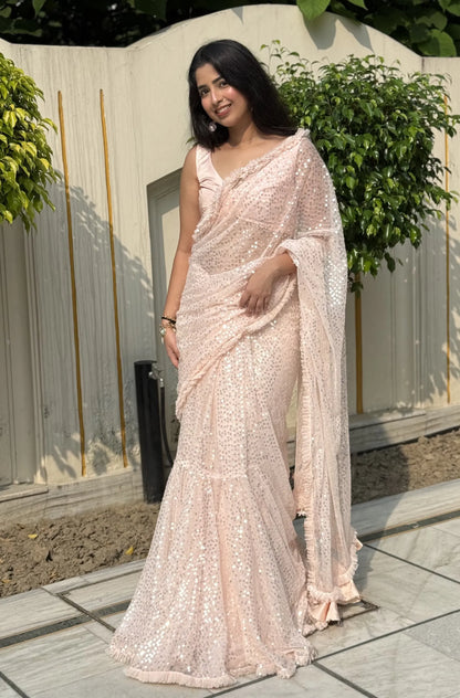 Blush Bloom Sequin Saree