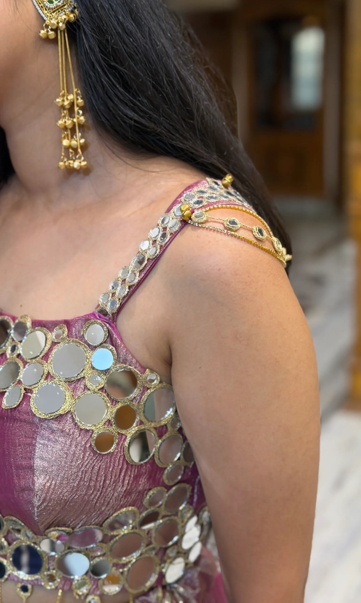 Noor Luxury Mirror Work Lehenga-Dusty Rose