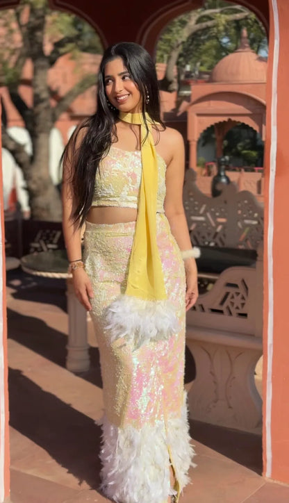 Ayla Pastel Sequin Feather Co-Ord Set