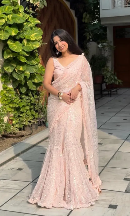 Blush Bloom Sequin Saree