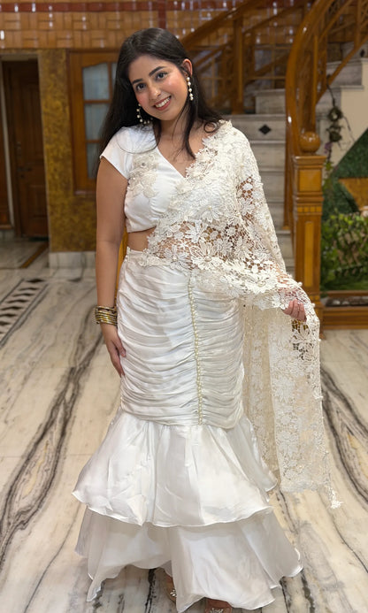 Elara Ivory Pearl-Embellished Fish-Cut Dress