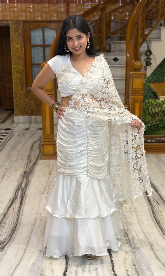 Elara Ivory Pearl-Embellished Fish-Cut Dress