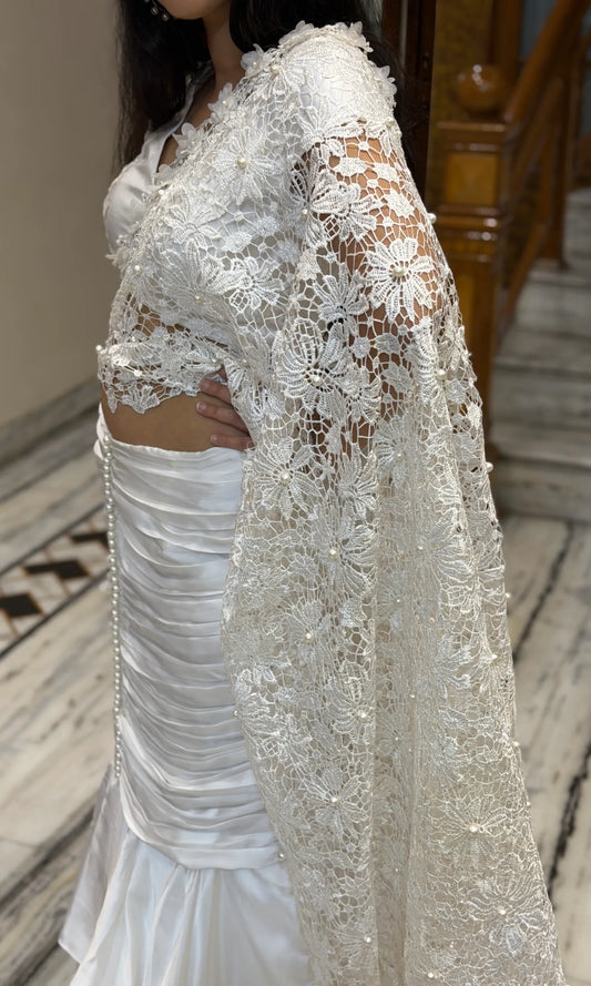 Elara Ivory Pearl-Embellished Fish-Cut Dress