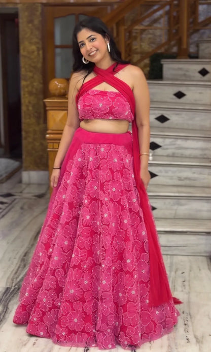 Fuchsia Bloom Lehenga with Multi-Way Dupatta