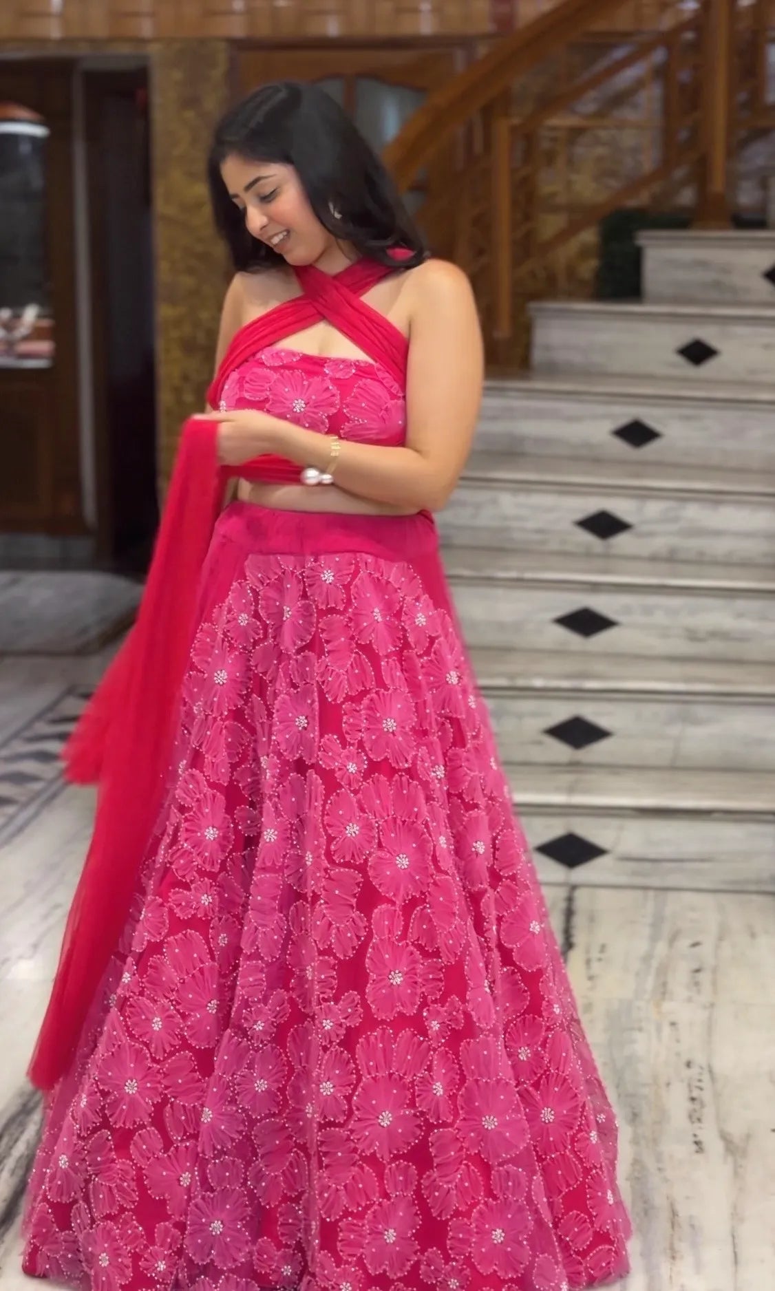 Fuchsia Bloom Lehenga with Multi-Way Dupatta