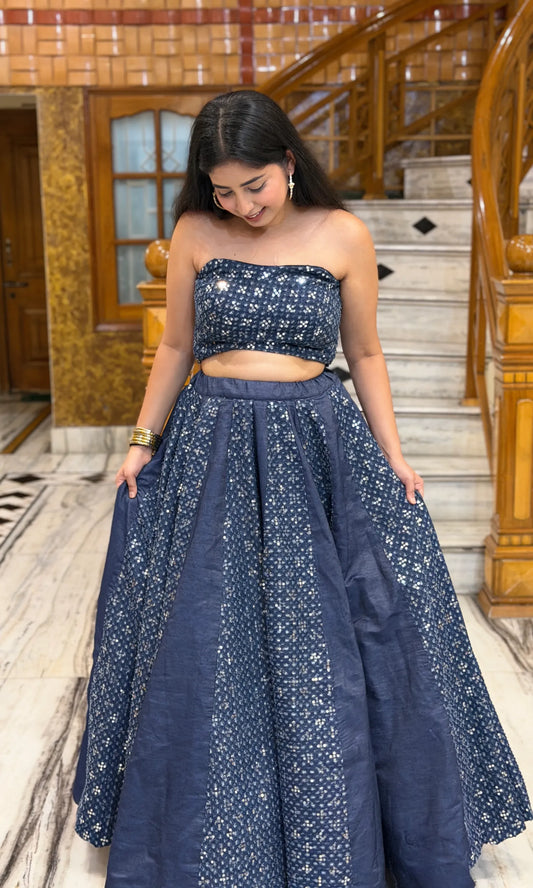 Midnight Blue Denim Lehenga