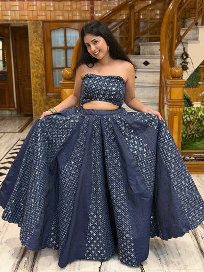 Midnight Blue Denim Lehenga