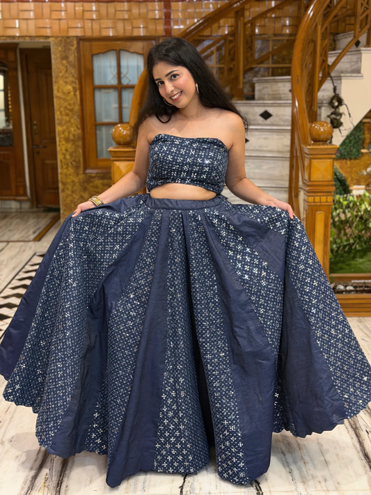 Midnight Blue Denim Lehenga