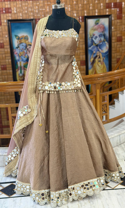 Ziya Luxury Mirror Work Lehenga-Coffee brown