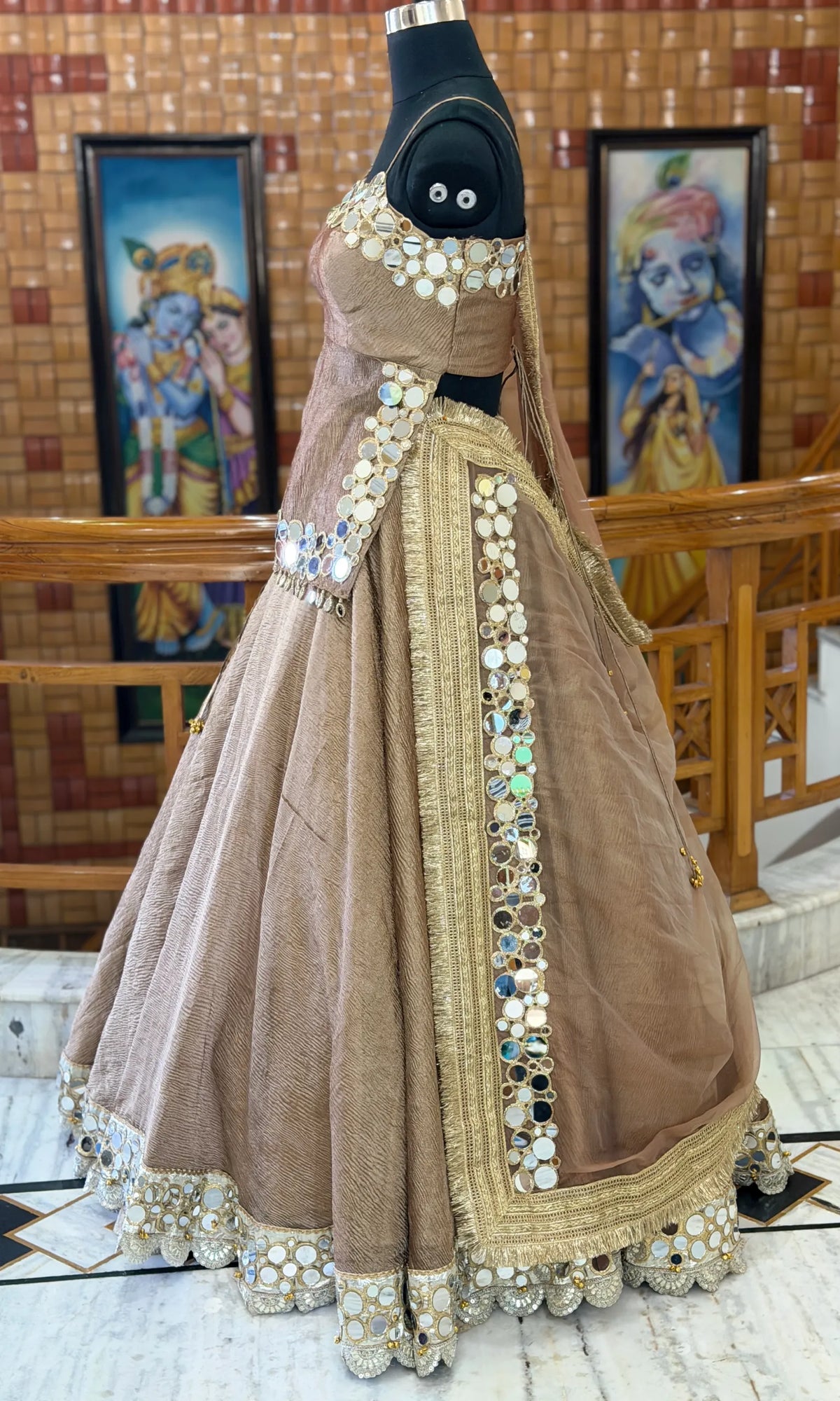 Ziya Luxury Mirror Work Lehenga-Coffee brown