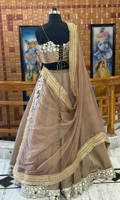 Ziya Luxury Mirror Work Lehenga-Coffee brown