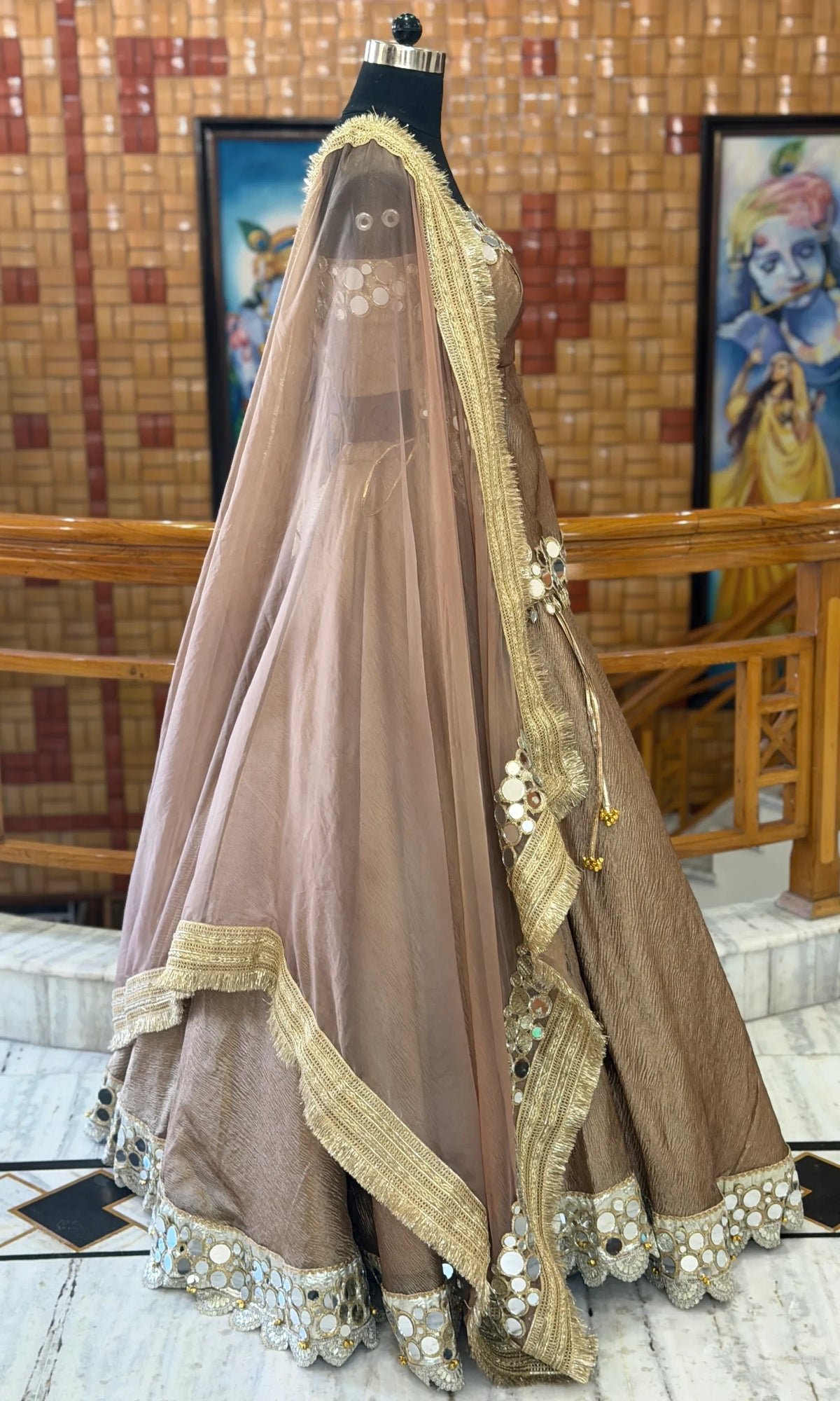 Ziya Luxury Mirror Work Lehenga-Coffee brown