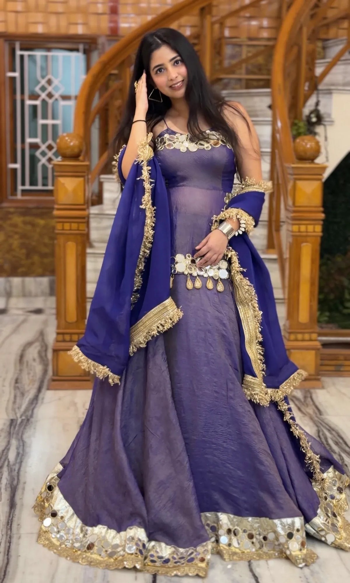 Ziya Luxury Mirror Work Lehenga-Deep Muted Purple