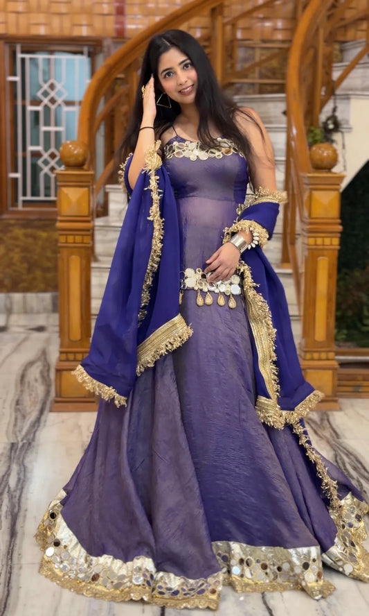 Ziya Luxury Mirror Work Lehenga-Deep Muted Purple